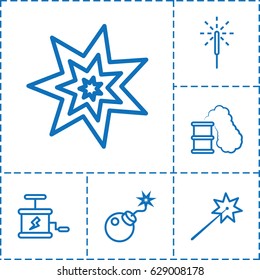 Explosion icon. set of 6 explosion outline icons such as bomb, sparkler, explosion, dynamite, smoking can