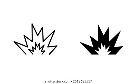 Conjunto de iconos de explosión, del ejército y la colección de guerra. Delgada explosión lineal, fuego, Ilustración vectorial de icono de contorno de explosión sobre fondo blanco
