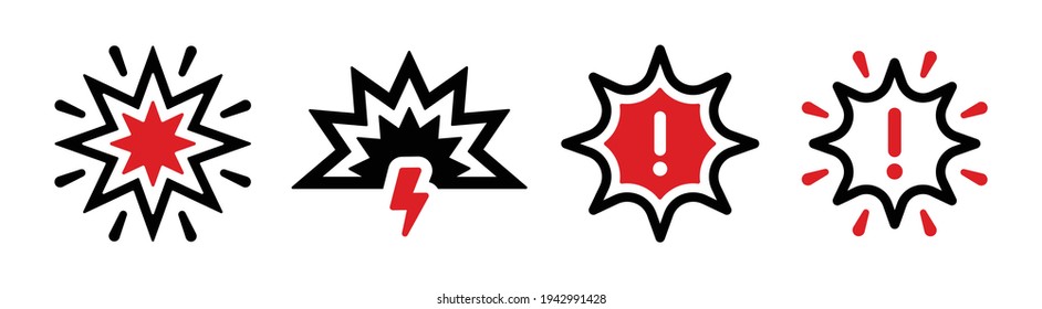 Explosion Icon Set. Attention Explosive, Warning Boom Vector Illustration.