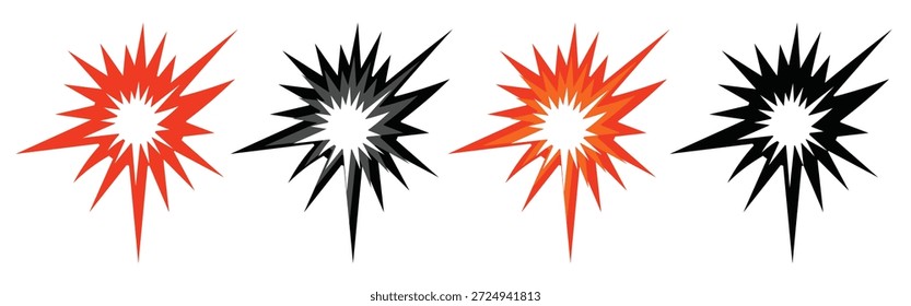Conjunto de iconos de explosión Explosión y símbolos de impacto irradiando 