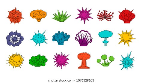 Explosion icon set. Color outline set of explosion vector icons for web design isolated on white background