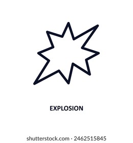 icono de explosión. Ícono de explosión de línea delgada de militar y guerra y colección. Vector de contorno aislado sobre fondo blanco. El símbolo de explosión editable se puede utilizar en Web y móvil