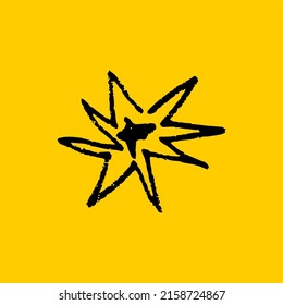 Explosion icon vector illustration, isolated on yellow background, freehand drawing style.