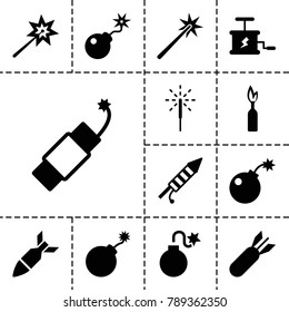 Explosion icons. set of 13 editable filled explosion icons such as explosion, sparklers, bomb, sparkler, fireworks, firework, rocket bomb