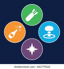 Explosion icons set. set of 4 explosion filled icons such as rocket bomb, explosion