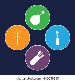 Explosion icons set. set of 4 explosion filled icons such as explosion, sparkler, rocket bomb