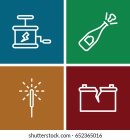 Explosion icons set. set of 4 explosion outline icons such as sparkler, broken battery, dynamite