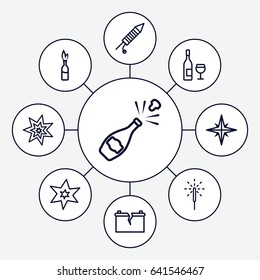 Explosion icons set. set of 9 explosion outline icons such as explosion, sparkler, fireworks, broken battery, dynamite, wine glass and bottle