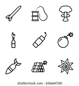 Explosion icons set. set of 9 explosion outline icons such as firework, bomb, rocket bomb, dynamite