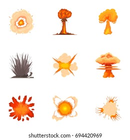 Explosion icons set. Cartoon set of 9 explosion vector icons for web isolated on white background