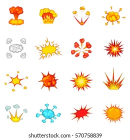 Explosion Icons Set. Cartoon Illustration Of 16 Explosion Vector Icons For Web