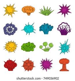 Explosion icons set. Doodle illustration of vector icons isolated on white background for any web design