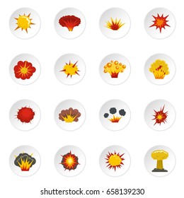 Explosion icons set in flat style isolated vector icons set illustration