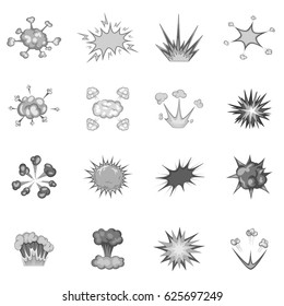 Iconos de la explosión fijados en la Ilustración vectorial aislada del estilo monocromo