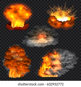 Explosion isolated set. Realistic illustration of 5 explosion isolated for web