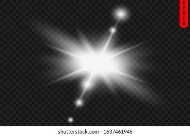 Explosion light of a bright sparkling star on a transparent background.