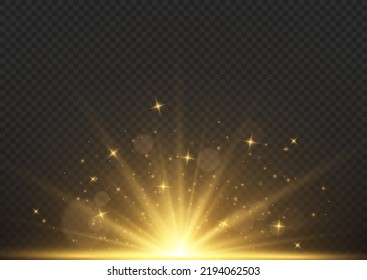 Explosion light effect. Abstract blue and yellow light rays effect background. The vector shines with golden bright light. Golden glitter burst with sparkles. Glow light effect, bright gold