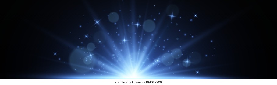 Explosion light effect. Abstract blue and yellow light rays effect background. The vector shines with golden bright light. Golden glitter burst with sparkles. Glow light effect, bright gold