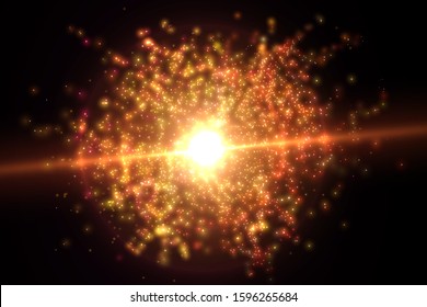 Explosion from light particles. Complex vector illustration.