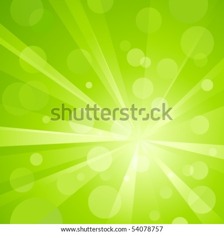 Explosion of light with shiny light dots, striking abstract background in shades of green. Use of radial and linear gradients, global colors. No transparencies. Artwork grouped and layered.