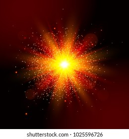 Explosion light. Vector star explosion Red glow effect.