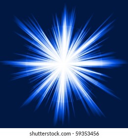 Explosion of light from white to dark blue. No transparencies, use of clipping mask. 5 Global color swatches for easy color exchange. Lighter rings in separate layer.