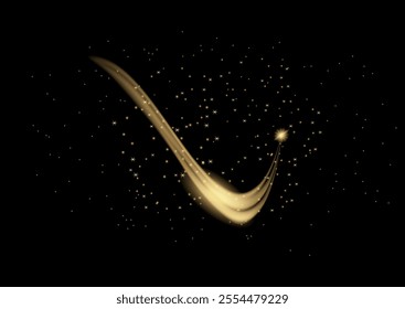Explosion lightning elements and  shapes. Sparkling wave. Realistic trail. Golden effect. Magic glitter particles. Gleam highlight. Glowing texture. Luxury shimmer bokeh. Festive stardust. Shine path