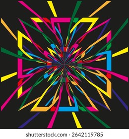 Explosion line pattern. Abstract colorful design. Vector dynamic splinters. Vibrant geometric chaos.