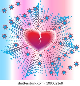 Explosion of loving heart with stars on abstract background