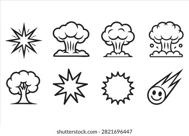 Explosion and Meteor Impact Line Icons for Disaster Concept Illustrations