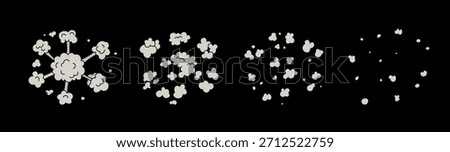 Explosion mushroom animation. Vector icon of nuclear explosion bomb. Explosion with cloud of fire isolated icons, game animation. Nuclear mushroom fireball.
