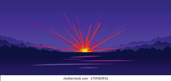 Explosion in the nigh vector illustration, war and bombing.