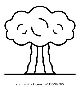 Explosion of nuclear bomb thin line icon, atomic energy concept. Vector graphics. Radioactive cloud, mushroom sign on white background, linear style for mobile or design