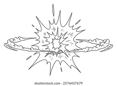 An explosion occurs sending shockwaves outward and creating a circular cloud of smoke. The scene captures the dynamic energy and chaotic beauty of the blast.