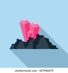 Explosion on the mountain mine icon, flat style