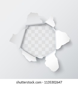 Explosion paper hole on the gray background. Vector illustration