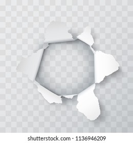 Explosion Paper Hole On The Transparent Background. Vector Illustration