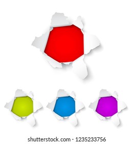 Explosion paper hole on the white background. Vector illustration