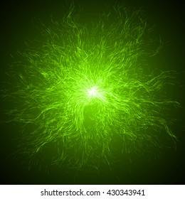 explosion with particles and light beam.