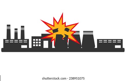 Explosion at the plant. Environmental disaster in the industry. Vector illustration