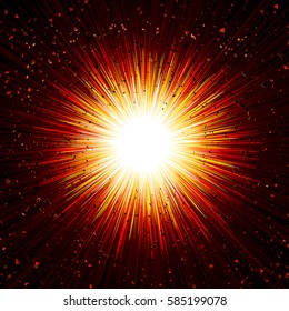 Explosion of powerful output energy; Big Bang with rays and sparkles; Vector background Eps-8