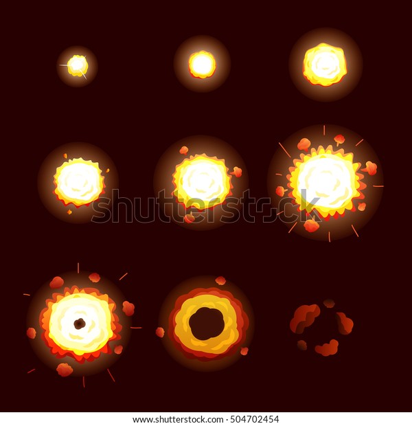 Explosion process set with explosion stages\
symbols cartoon vector illustration\

