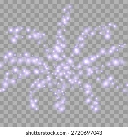 Explosion of purple dust on light background. Dynamic burst of glowing purple particles for festive and elegant design.