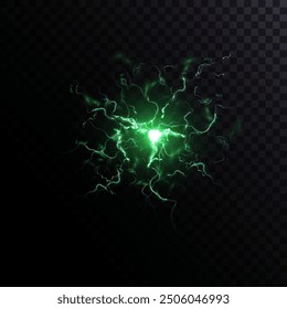 Explosion of quantum light energy with flying sparks and light lightning, lightning background for creating accent moments in design. Vector	