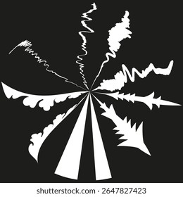Explosion radial beams. Starburst black design. Spiky vector shape. Abstract power symbol.