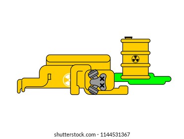 Explosion of radioactive waste. Dead Yellow Suit Chemical Biohazard protection. Costume Radioactive and biological hazard. Vector illustration
