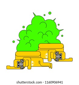 Explosion of radioactive waste. Yellow barre toxic. Dead Yellow Suit Chemical Biohazard protection. Costume Radioactive and biological hazard. Vector illustration
