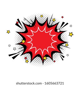 explosion red color with stars pop art style icon vector illustration design