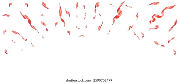 An explosion of red confetti. Shiny flying pieces of foil . Festive background for carnival and party event . Vector Illustration
