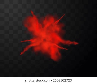 Explosion of red dust on an isolated transparent background. The vector illustration features a bright dusty explosion with a cloud of smoke creating a realistic visual effect.